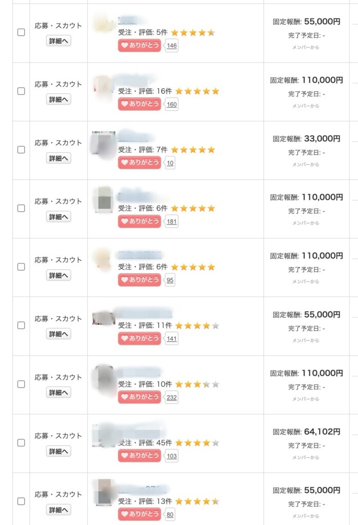 クラウドワークス応募者管理画面